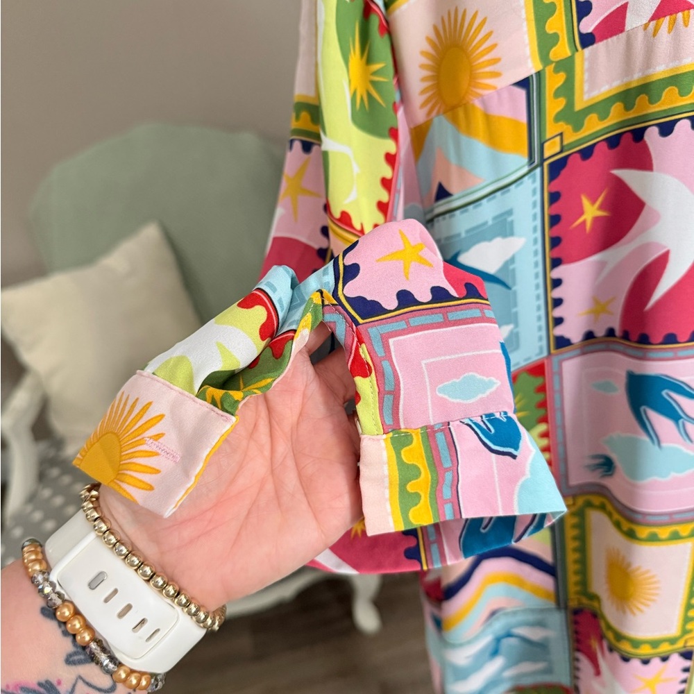 Rose + Olive Patchwork Style Button Down Shirt - image 3